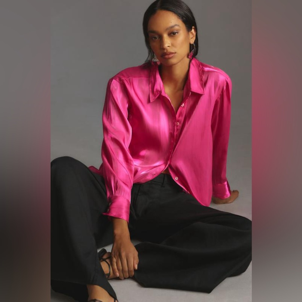 Anthropologie Silky Iridescent Button-Down Shirt